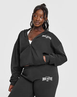 Lightweight Zip Through Hoodie With Athletic Graphic | Soft Black