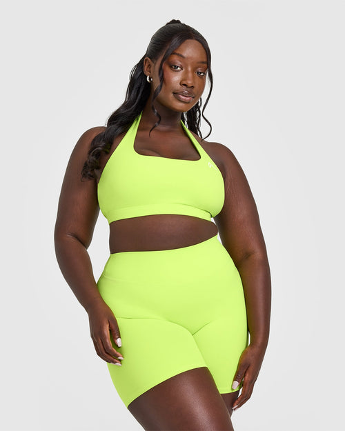 Oner Modal EasyLift™ Halter Bralette with White Logo | Citrus Green