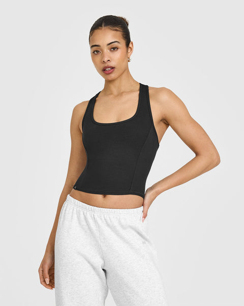 【in a row】[UNISEX] Deep Ribbed Vintage Warmer Tee Square-neck Rib-knit Top - Black - Ladies | H&M US