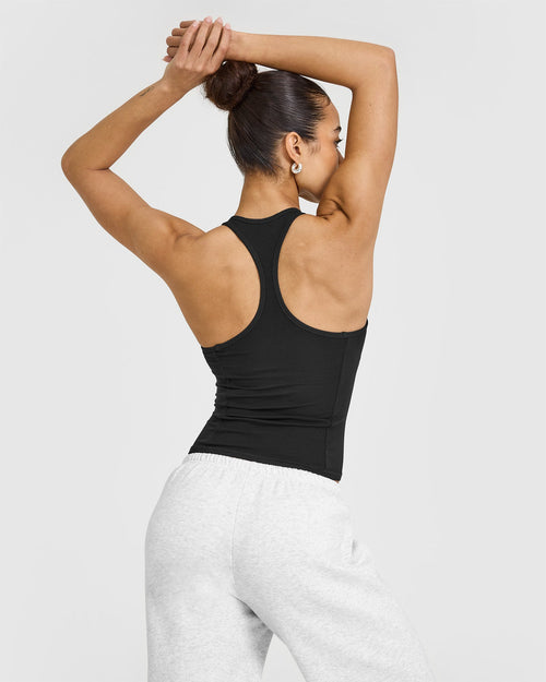 Mellow™ Rib Scoop Neck Vest with Built in Bra Shelf | Soft Black