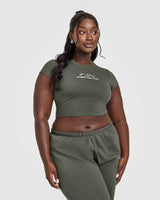 Cotton Baby T-Shirt with Graphic | Dark Khaki