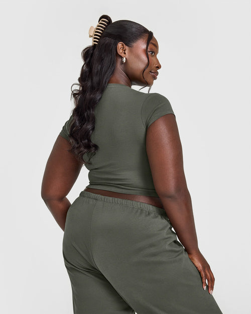 Cotton Baby T-Shirt with Graphic | Dark Khaki