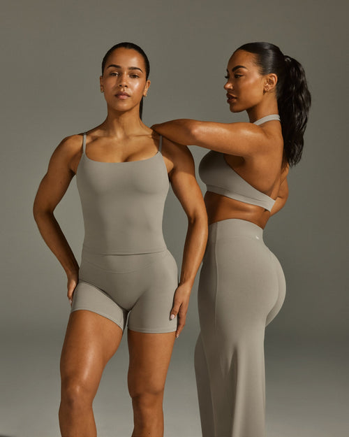 SoftMotion™ Strappy Mid Vest with Built in Bra Shelf with White Logo | Warm Sand