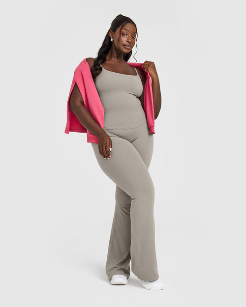 SoftMotion™ Strappy Vest with Built in Bra Shelf with White Logo | Warm Sand