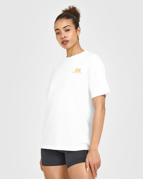 Oner Modal Classic Oversized Lightweight T-Shirt with Printed Graphic | White