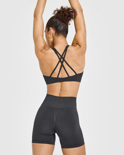 EasyLift™ High Neck Sports Bra with White Logo | Coal