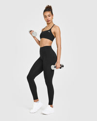 Unified High Waisted Pocket Leggings White Logo | Black