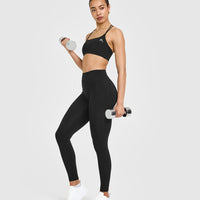 Unified High Waisted Pocket Leggings White Logo | Black