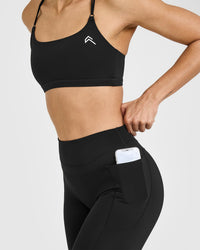 UnifiedMove™ High Waisted Pocket Leggings White Logo | Black