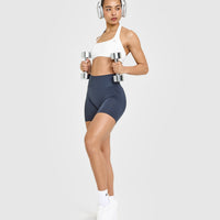 EffortlessLift™ Seamless Shorts with White Logo | True Blue