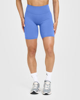 SoftMotion™ Cycling Shorts 8" with White Logo | Glaucous Blue