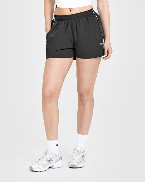 Oversized Piped Woven Track Shorts in Soft Black | Oner Active