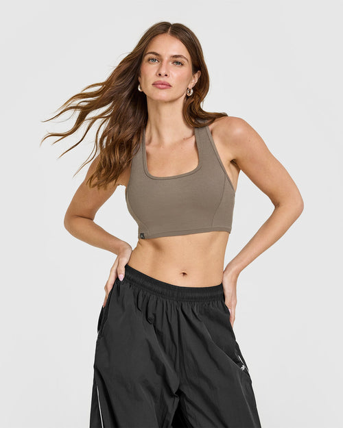 Oner Modal Mellow™ Rib Square Neck Bra | Moss Brown