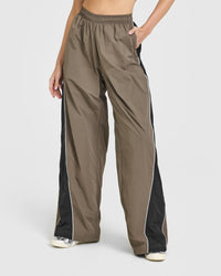 Oversized Piped Woven Straight Leg Track Bottoms | Moss Brown