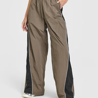 Oversized Piped Woven Straight Leg Track Bottoms | Moss Brown