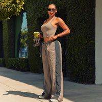 Oversized Piped Woven Straight Leg Track Bottoms | Moss Brown