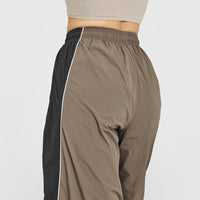 Oversized Piped Woven Straight Leg Track Bottoms | Moss Brown