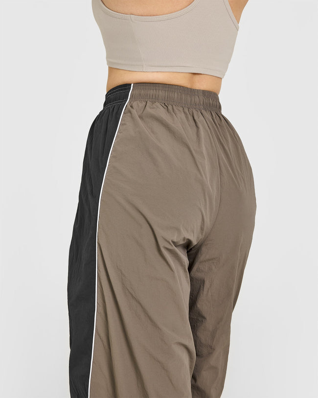 Oversized Piped Woven Straight Leg Track Bottoms | Moss Brown