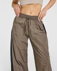 Oversized Piped Woven Straight Leg Track Bottoms | Moss Brown
