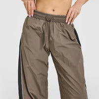 Oversized Piped Woven Straight Leg Track Bottoms | Moss Brown