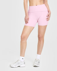 SoftMotion™ Fold Over Shorts 6" with White Logo | Chalk Pink
