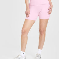SoftMotion™ Fold Over Shorts 6" with White Logo | Chalk Pink