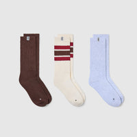 Stripe Slouchy Socks 3 Pack | Ruby Red/ Espresso Brown