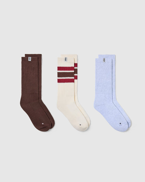 Stripe Slouchy Socks 3 Pack Ruby Red/Espresso Brown | Oner Active