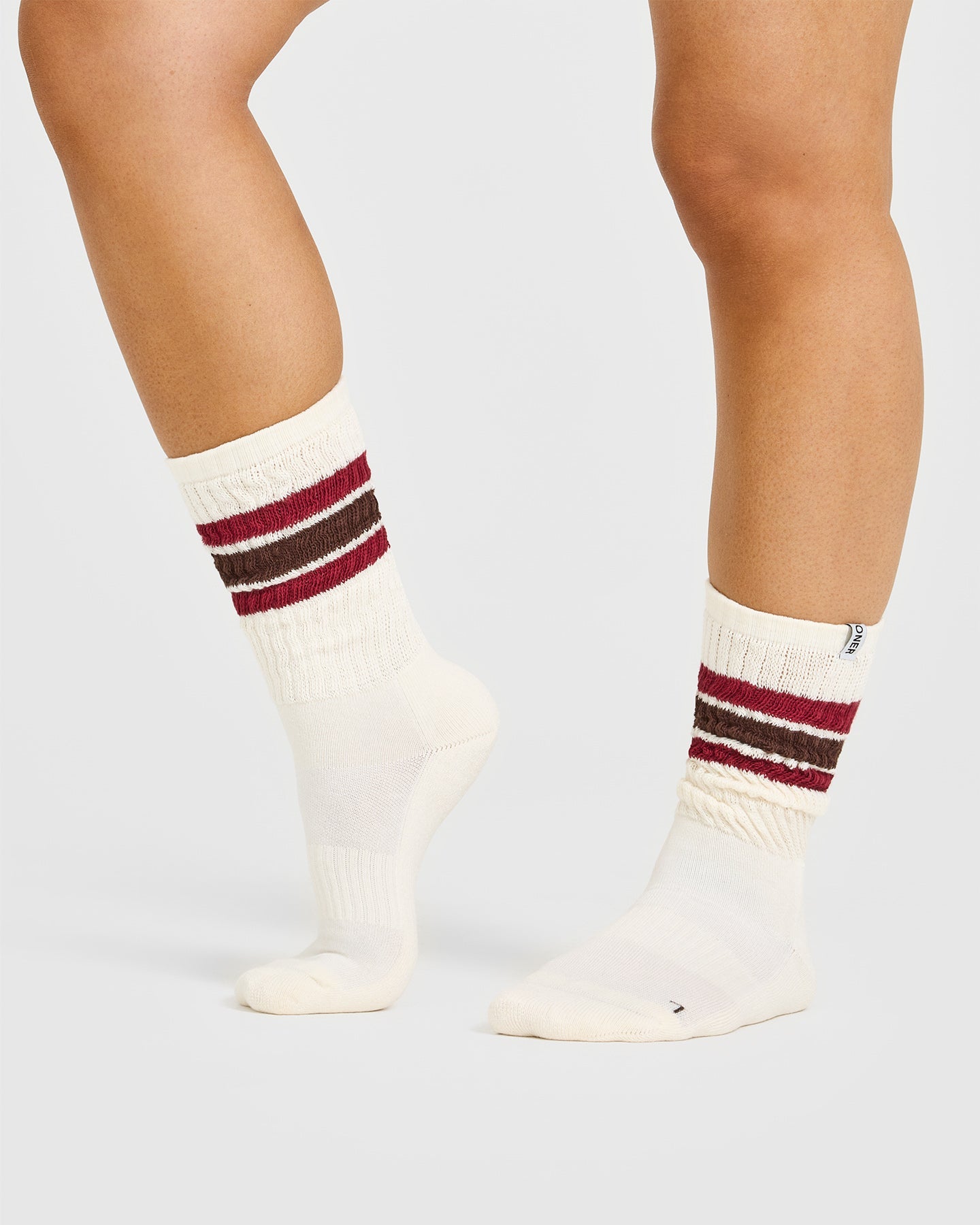 Stripe Slouchy Socks 3 Pack | Ruby Red/ Espresso Brown