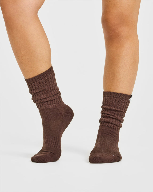 Stripe Slouchy Socks 3 Pack | Ruby Red/ Espresso Brown