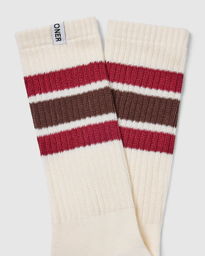 Stripe Slouchy Socks 3 Pack | Ruby Red/ Espresso Brown