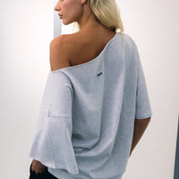 Slouchy One Shoulder T-Shirt | Light Gray Marl