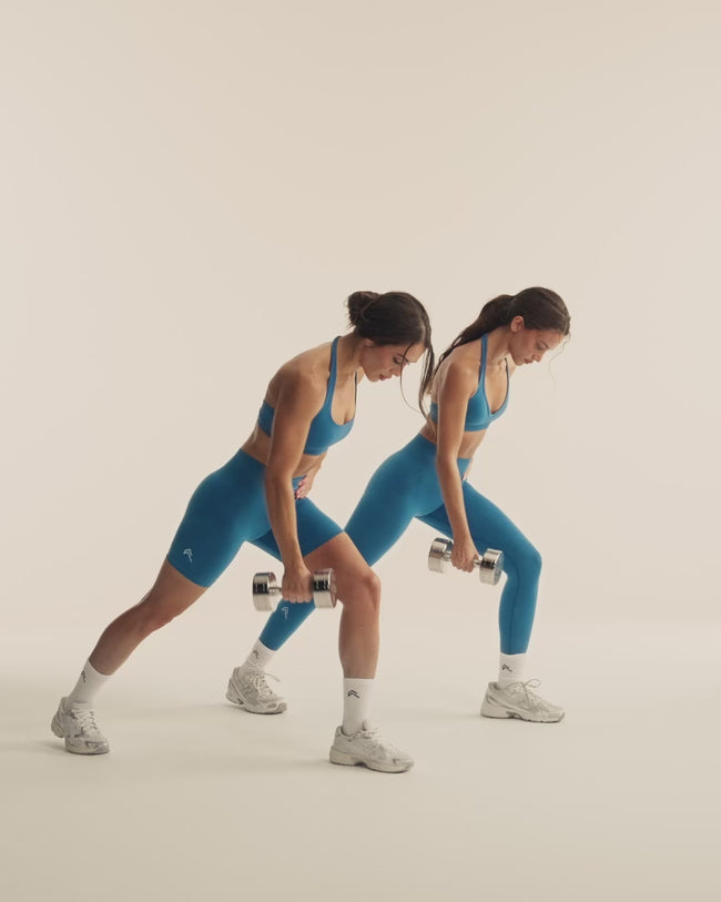 EffortlessLift™ Seamless Shorts with White Logo | Ocean Blue