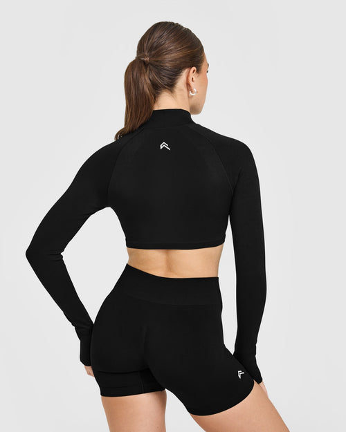 EnhanceLift™ Seamless Crop Jacket with White Logo | Black