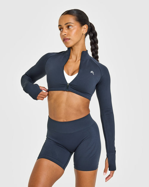 Oner Modal EnhanceLift™ Seamless Crop Jacket with White Logo | True Blue