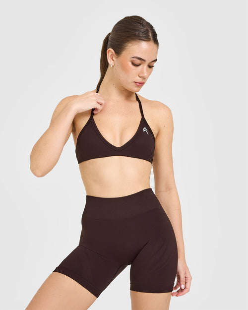 Oner Modal EnhanceLift™ Seamless Minimal Halter Neck Bralette with White Logo | Plum Brown
