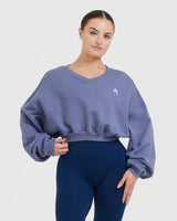 All Day Lightweight Oversized V Neck Sweatshirt | Slate Blue