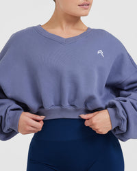 All Day Lightweight Oversized V-Neck Sweatshirt | Slate Blue