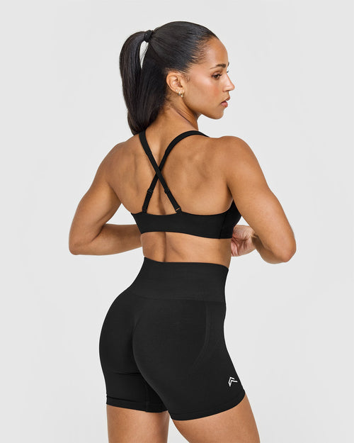 EasyLift™ Cross Back Sports Bra with White Logo | Black