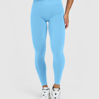 EffortlessLift™ Seamless Leggings with White Logo | Arctic Blue