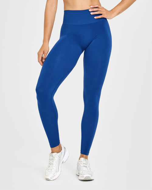 Effortless Seamless Leggings with White Logo | Vintage Navy