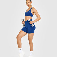 EffortlessLift™ Seamless Shorts with White Logo | Vintage Navy