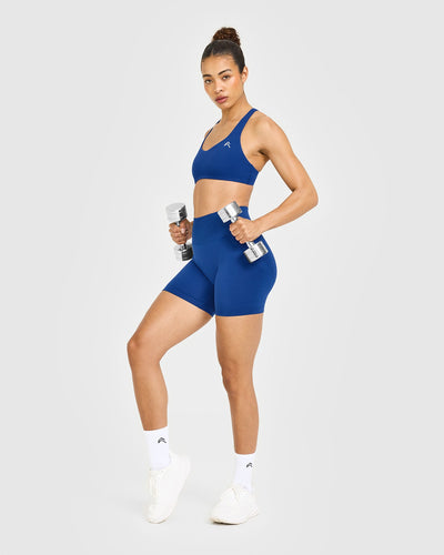 EffortlessLift™ Seamless Shorts with White Logo | Vintage Navy