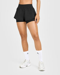 Unified Double Layer Shorts White Logo 5" | Black