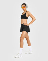 Unified Double Layer Shorts White Logo 5" | Black