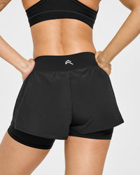 Unified Double Layer Shorts White Logo 5" | Black