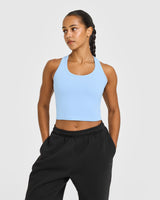 Cotton Fitted Mid Vest | Washed Powdered Blue