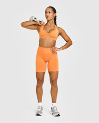 Effortless Seamless Shorts with White Logo | Apricot Orange