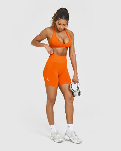 EffortlessLift™ Seamless Shorts with White Logo | Flame Orange