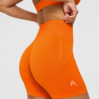 EffortlessLift™ Seamless Shorts with White Logo | Flame Orange